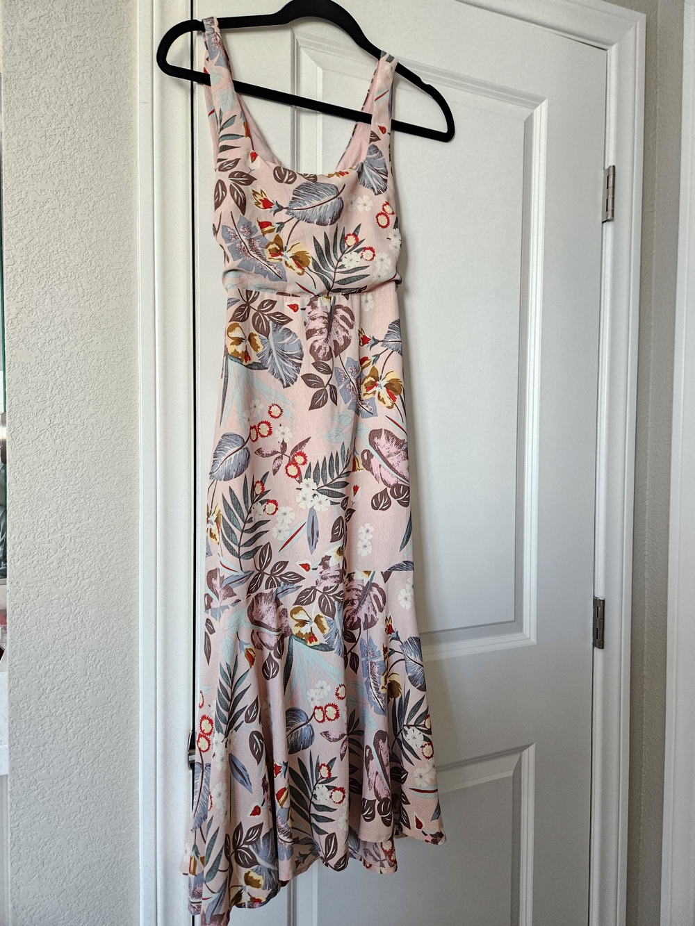 Lulu's Pink Floral Midi Dress with Multicolor Botanical Print